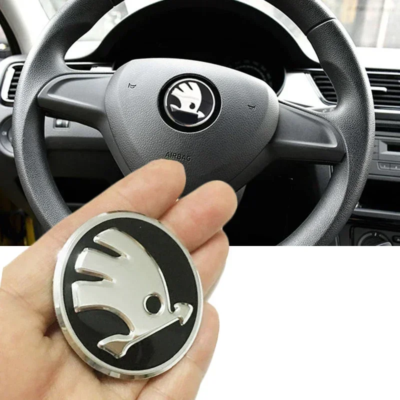 42mm Car Interior for SKODA Kodiaq Yeti Rapid Spaceback Fabia 1 2 Karoq Octavia A5 RS Superb Steering Wheel Emblem Stickers