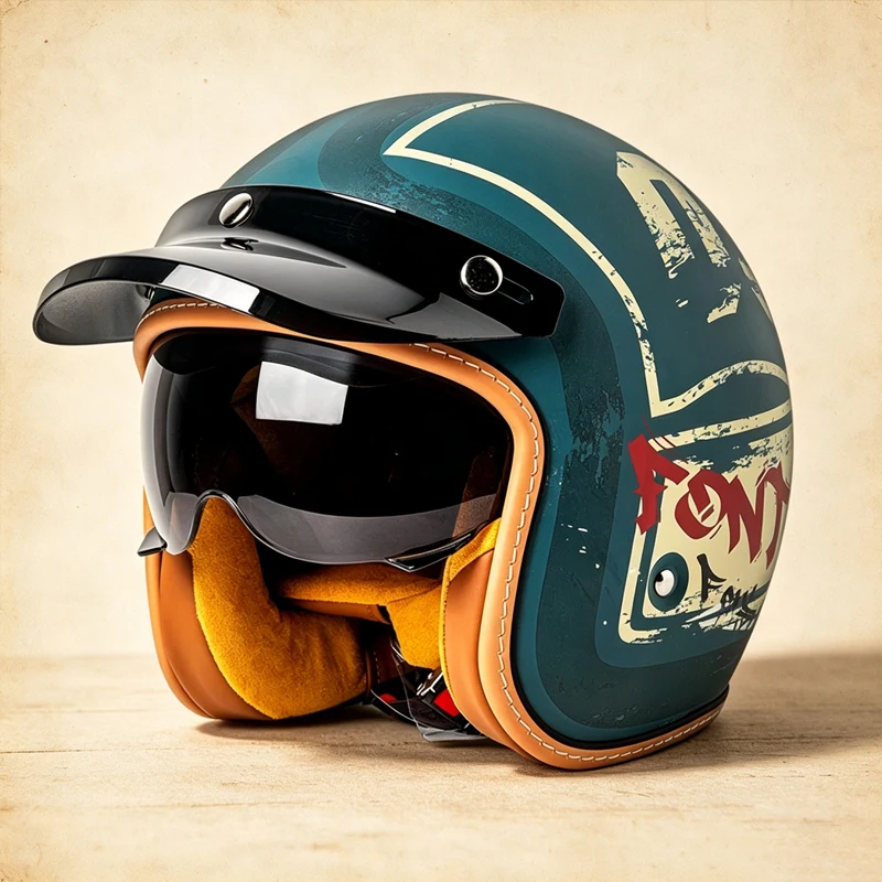 3C‑Certified 3/4 Retro Helmet, Men & Women Motorcycle Helmet, Summer & All‑Season American Cruiser Bluetooth‑Compatible 3/4 Open