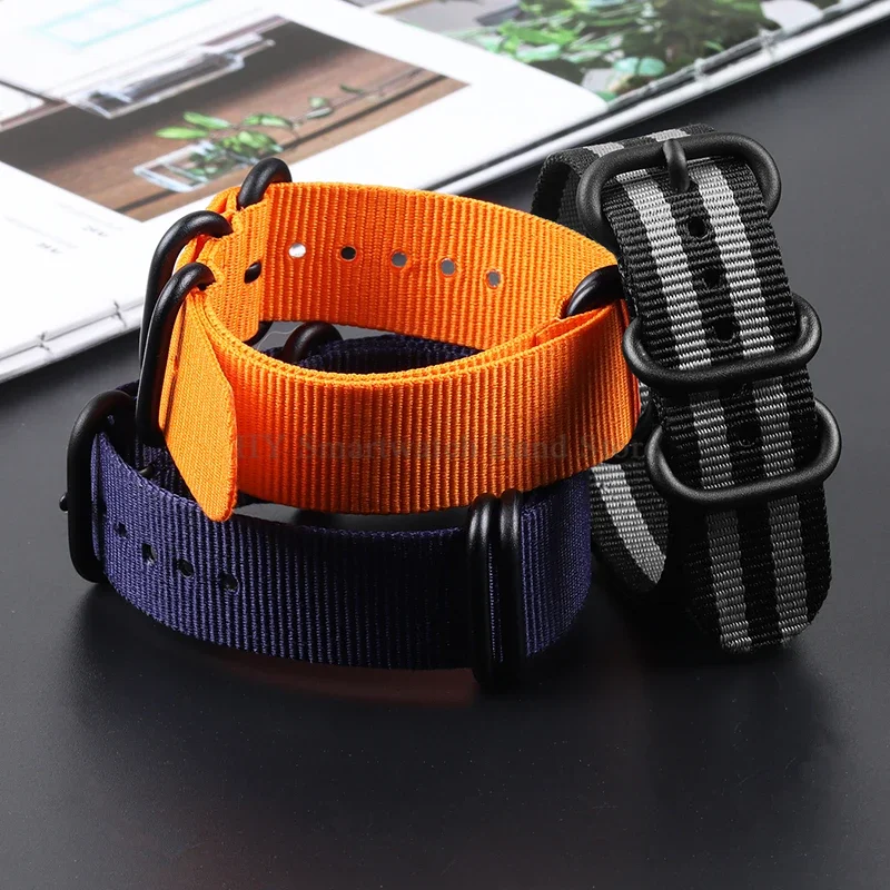 Correa de lona de nailon de 18mm, 20mm, 22mm y 24mm para hombres y mujeres, pulsera deportiva Universal, pulsera tejida, accesorios con hebilla de anillo de Metal