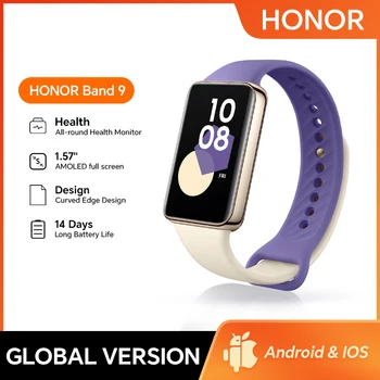 Versão global HONOR Band 9 Smart Band Ecrã grande de 1,57 polegadas Design de rebordo curvo Idade de fitness Até 14 dias de autonomia da bateria