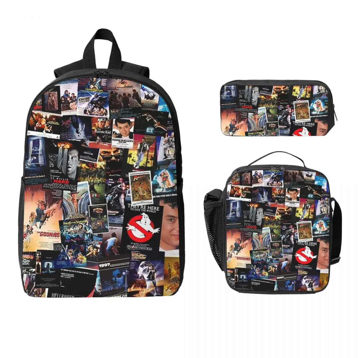 

1980s Movie P Backpack Boys Girls BookBag School Bag Computer Shoulder Bags 3ps Insulated Lunch Bag Pencil Case