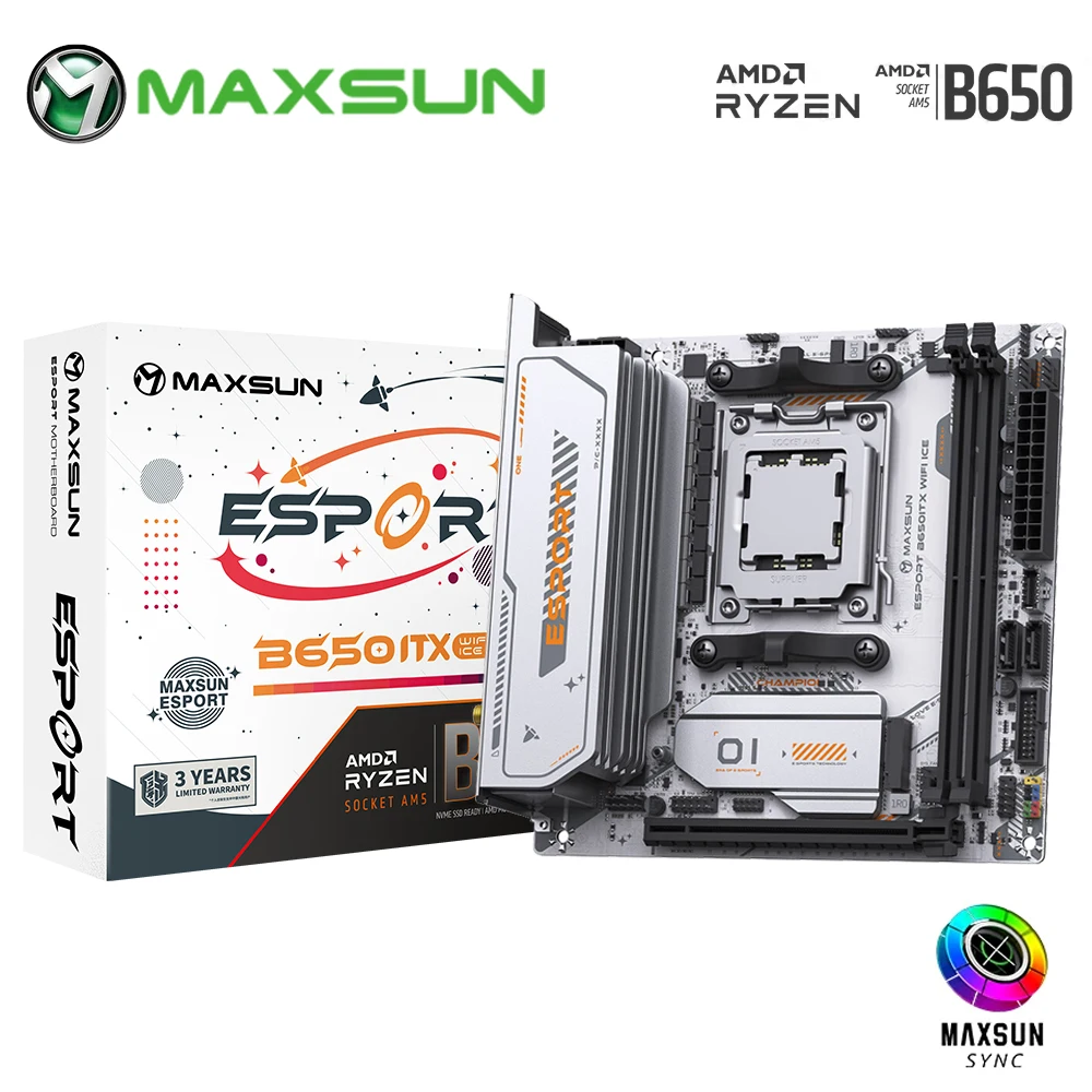 

Материнская плата MAXSUN eSport B650ITX, двухканальная розетка DDR5 AM5 (поддержка процессора Ryzen 9600X), материнская плата PCIE16x5.0 AGRB WiFi 6, материнская плата AMD