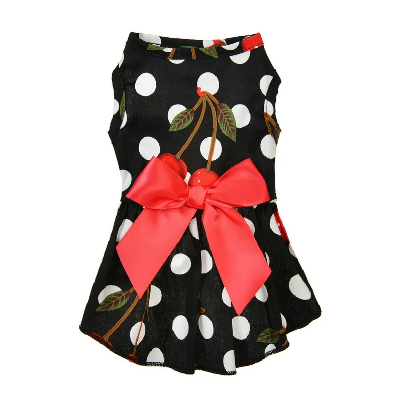 Polka dot Floral Cat Dress Big Bow Princess Dress Cat Skirt Spring Summer Wedding Dresses Sweet Thin Small Fresh Pet Clothes