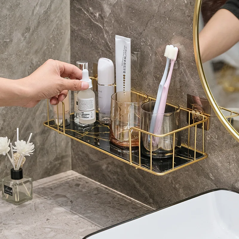 Gold storage rack without punching bathroom shower gel storage rack cosmetics and toiletries storage bathroom organizer shelves