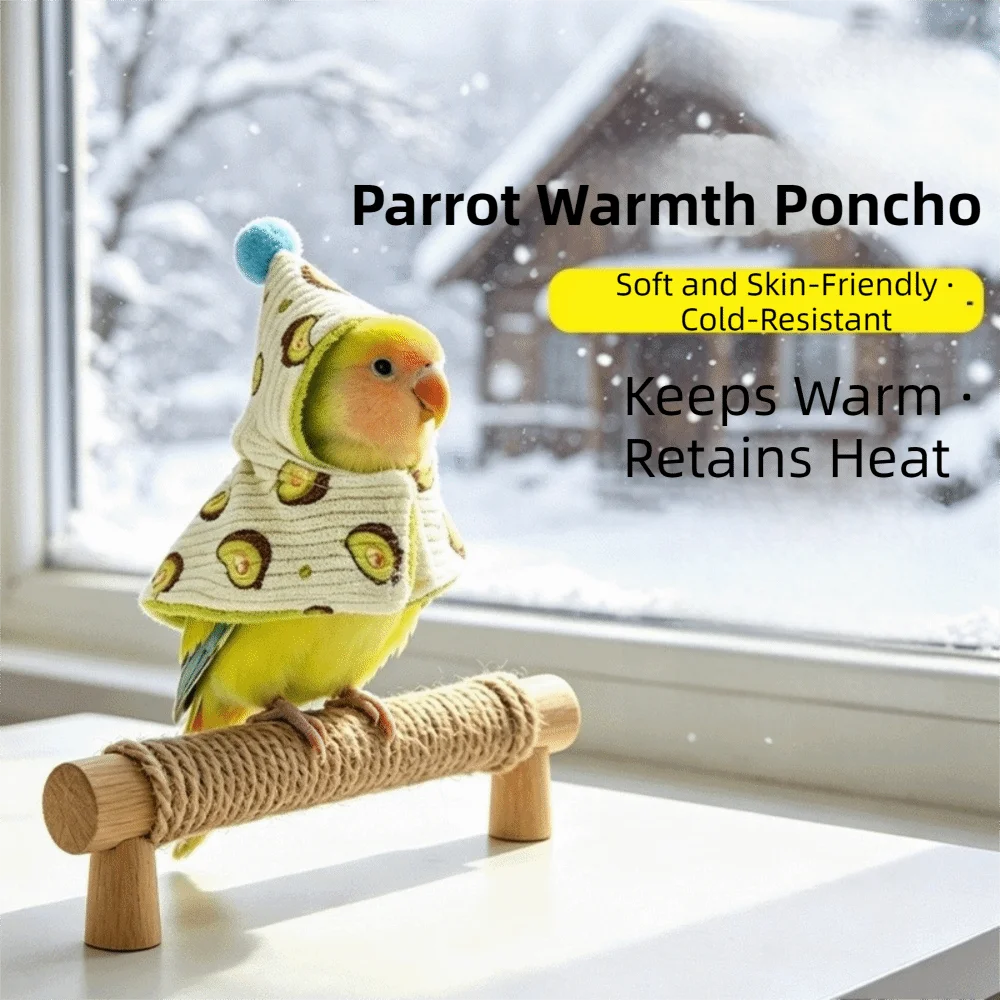Cute Thickened Bird Winter Jacket Windproof Warm Winter Parrot Cloak Fruit Pattern Soft Bird Cape Outdoor