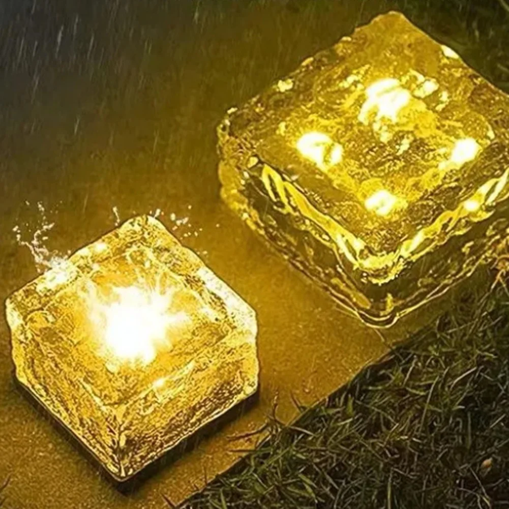 5 Pcs Solar Glass Brick Light Ice Cubes Lights LED Landscape Light For Christmas Outdoor Path Road Yard (Warm White)