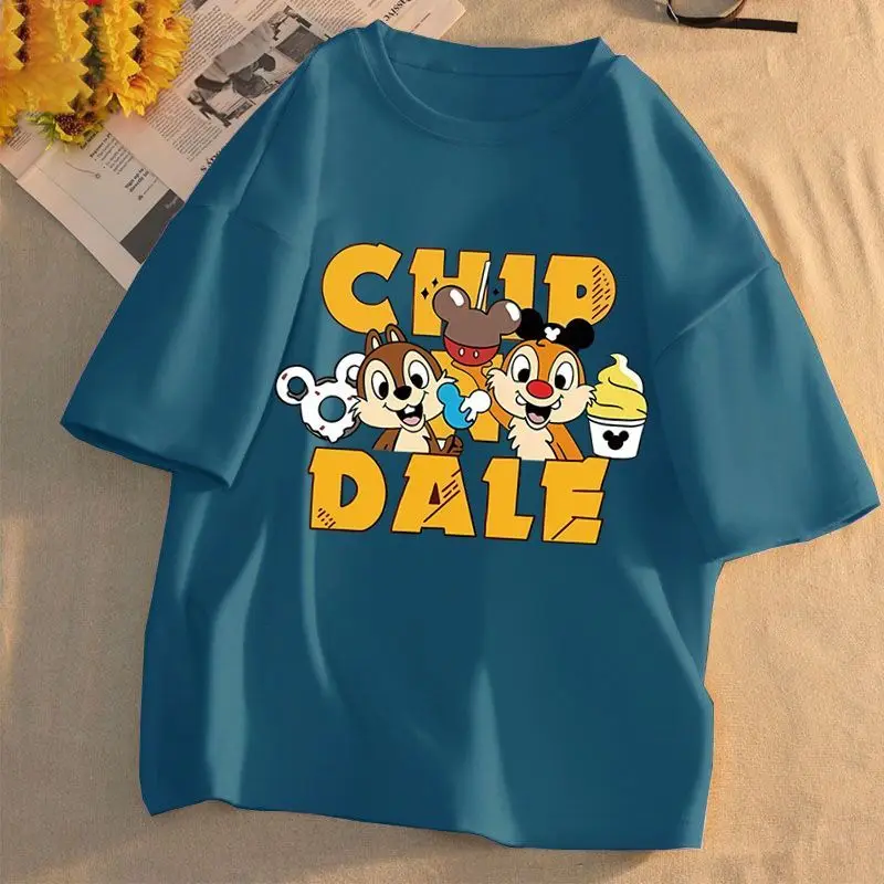 kawaii disney Chip Dale T-shirt cartoon cute Couple\'s Cotton Print Breathable Short Sleeve Y2K Summer Fashion Street Hip-hop Top