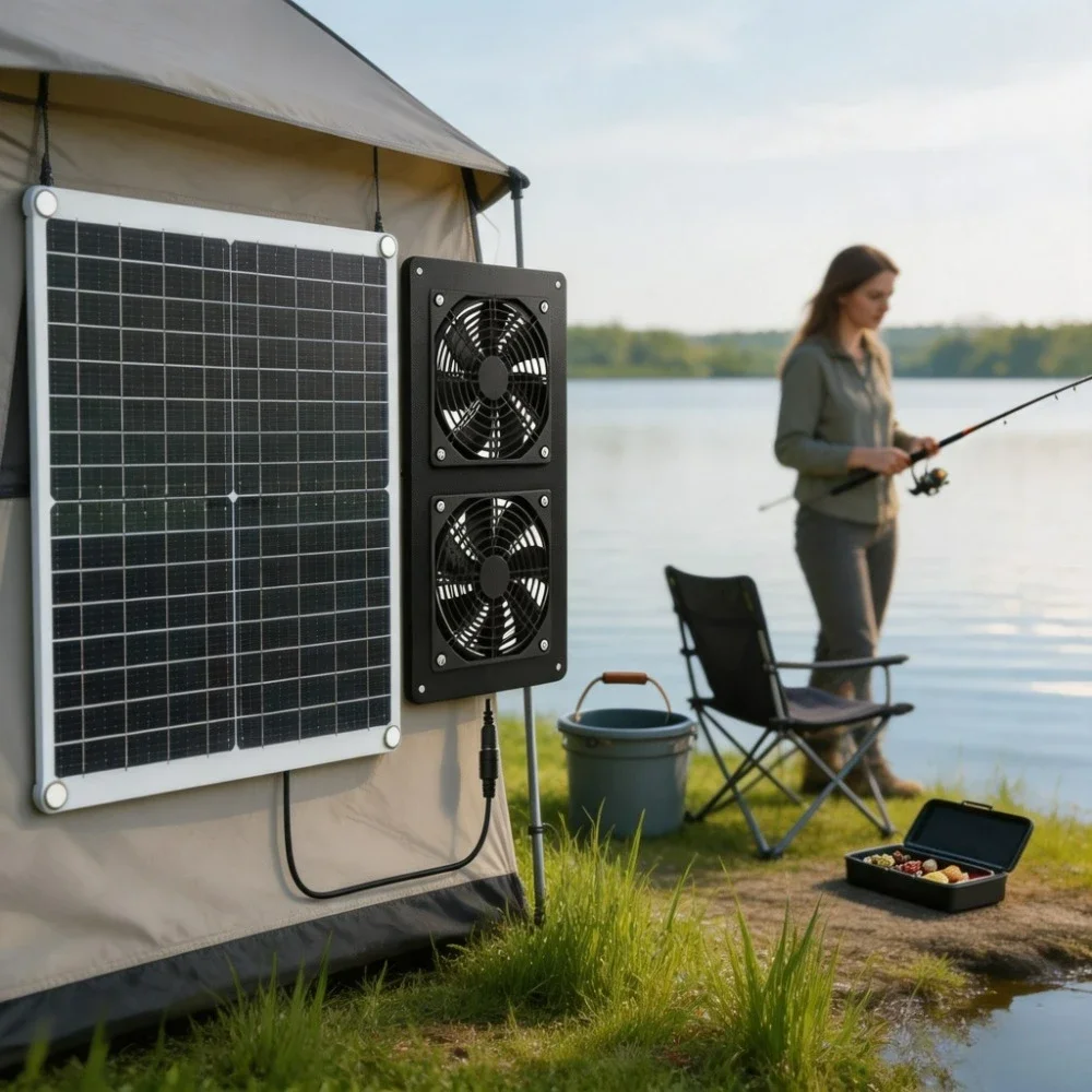 Solar Driven IP65 Weatherproof Double Exhaust Fan 20W 30W Monocrystalline Panel for Greenhouse Chicken Coop Pet House RV