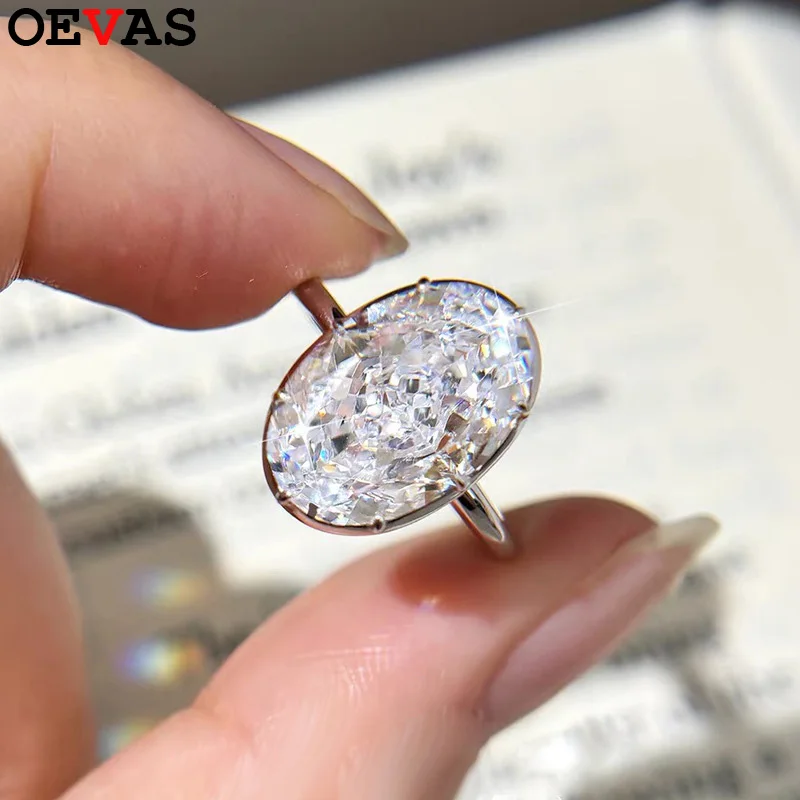 

OEVAS 100% 925 Sterling Silver 10X15MM Oval Cut High Carbon Diamond Gemstone Zircon Wedding Engagement Ring Fine Jewelry Gift