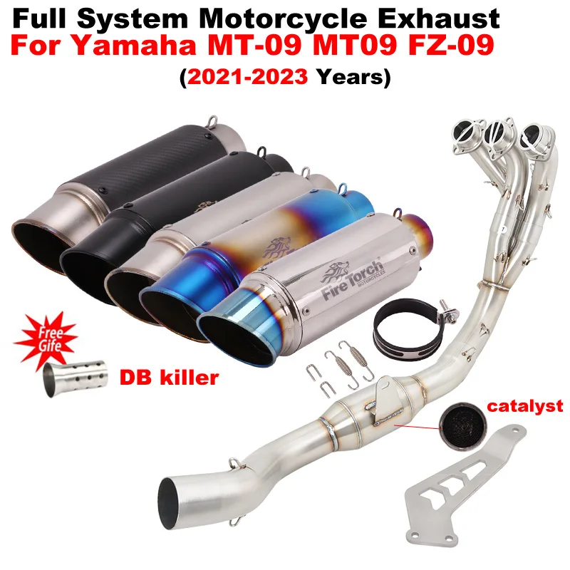 Motorcycle Full Systems Exhaust Escape Front Link Pipe With Catalyst Muffler Slip On For Yamaha MT-09 MT09 FZ-09 2021 - 2023