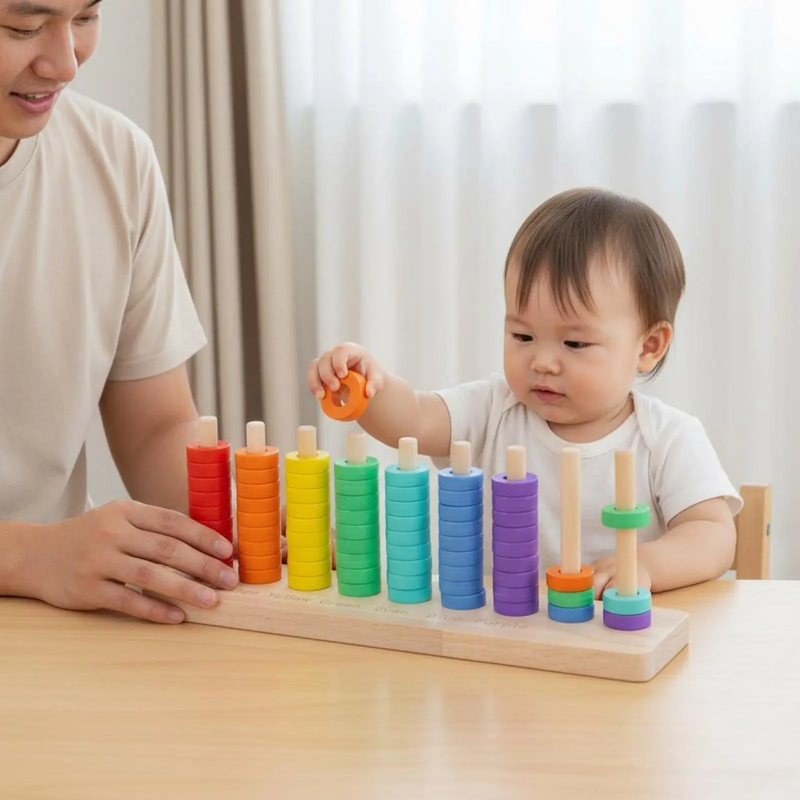 Kids Wooden Bead Lacing Toy Color Recognition Stacking Game for Preschool Learning Activities