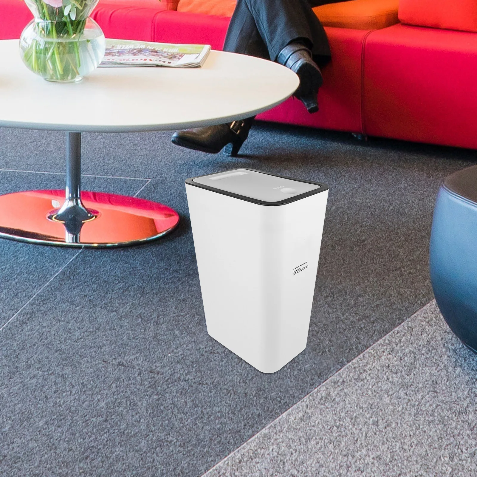 

1pc Slim Lidded Trash Can Plastic Garbage Bin Kitchen Office Household Waste Basket Strong Edges Lightweight Easy Open Small