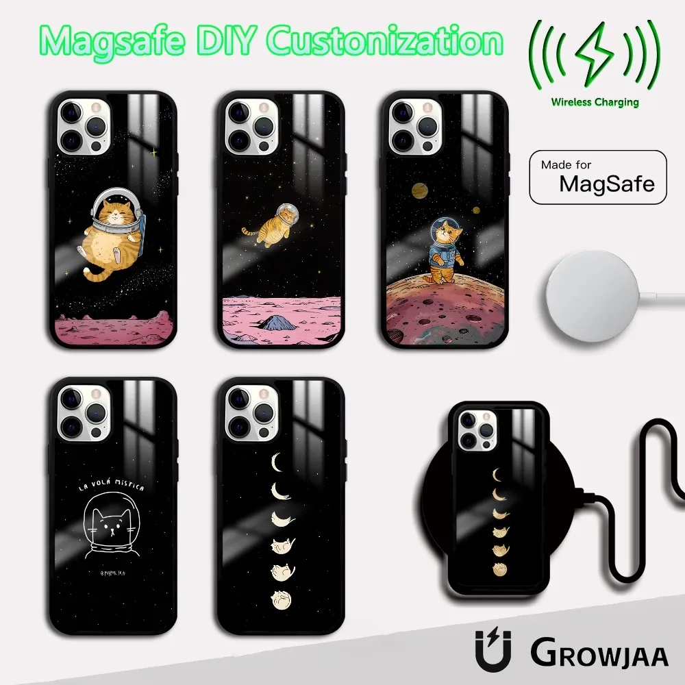 

Cat space Funny Kawaii Phone Case For iPhone 16 15 14 13 12 11 Pro Max Plus Mini Magsafe Mirror Wireless Magnetic Cover