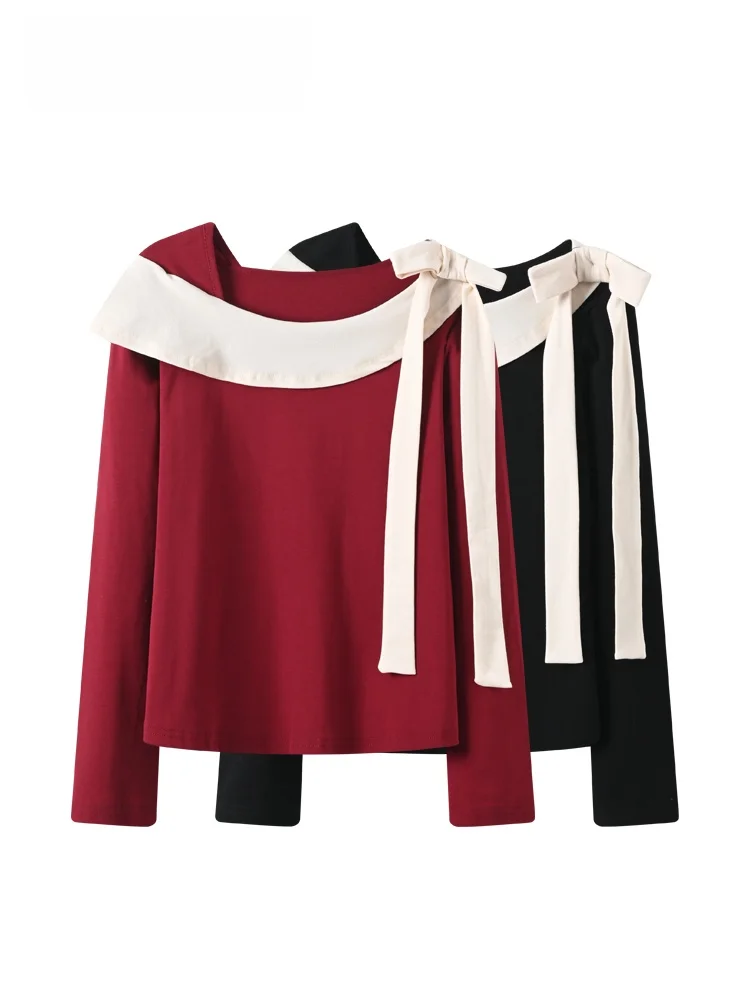 

Loose Long Sve T-irt Women Casual Splicing Oversize Cotton Polyester Spring Faion Top for plus Size Girls