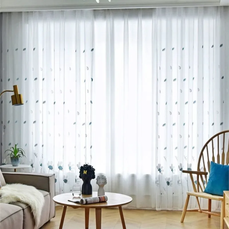 Embroidery Non Perforated Curtain White Yarn Transparent Balcony Living Room Bedroom Window Finished Partition Curtain ZG931