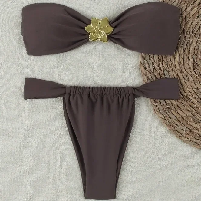 

Bandeau Bikini Push Up Women Swimsuits 2025 Sexy Female Swimwear Brazilian Bikini Set Thong Biquini Swim Suits Solid Beachwear