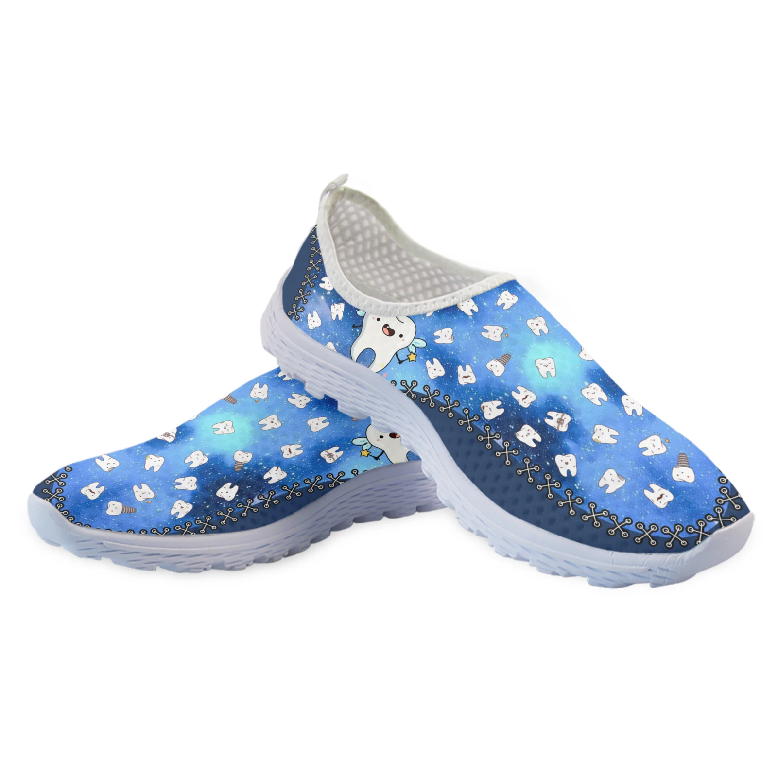 INSTANTARTS Blue Star Cartoon Teeth Design Lightweight Breathable Mesh Shoes Soft Comfortable Apartment Shoes Walking Shoes