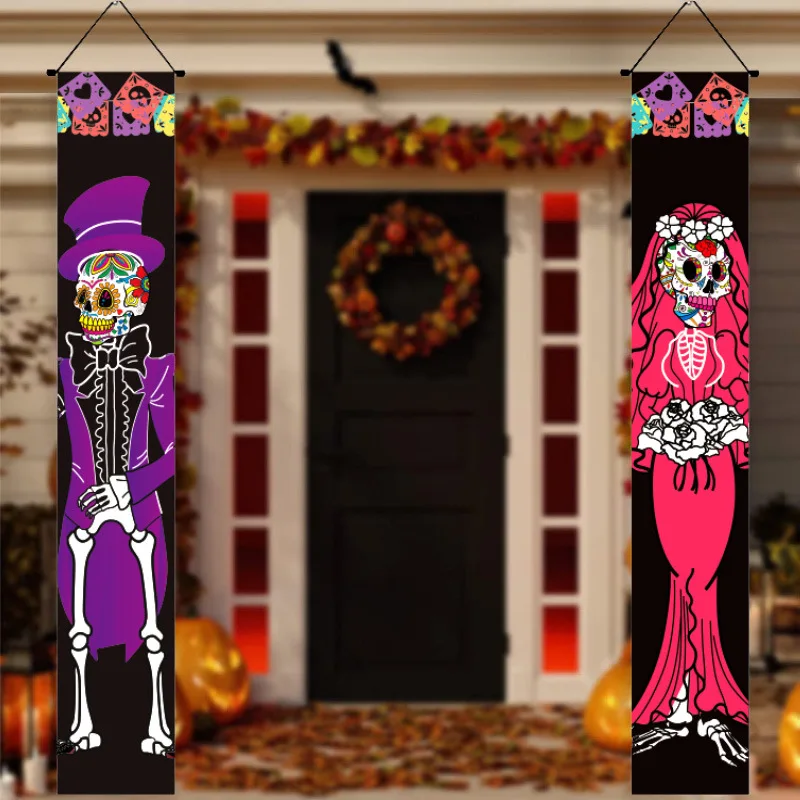 Mexican Day Of The Dead Party Decoration Couplet Scary Skeleton Ghost Festival Hanging Flag Day Of The Dead Couplet Halloween