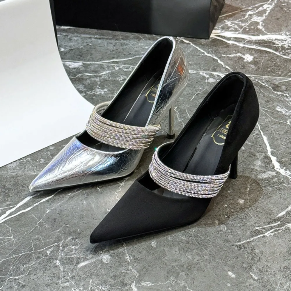 

Женские туфли на черном каблуке, женская обувь на тонком каблуке, осенние модные универсальные одинарные туфли с острым носком и острым носком