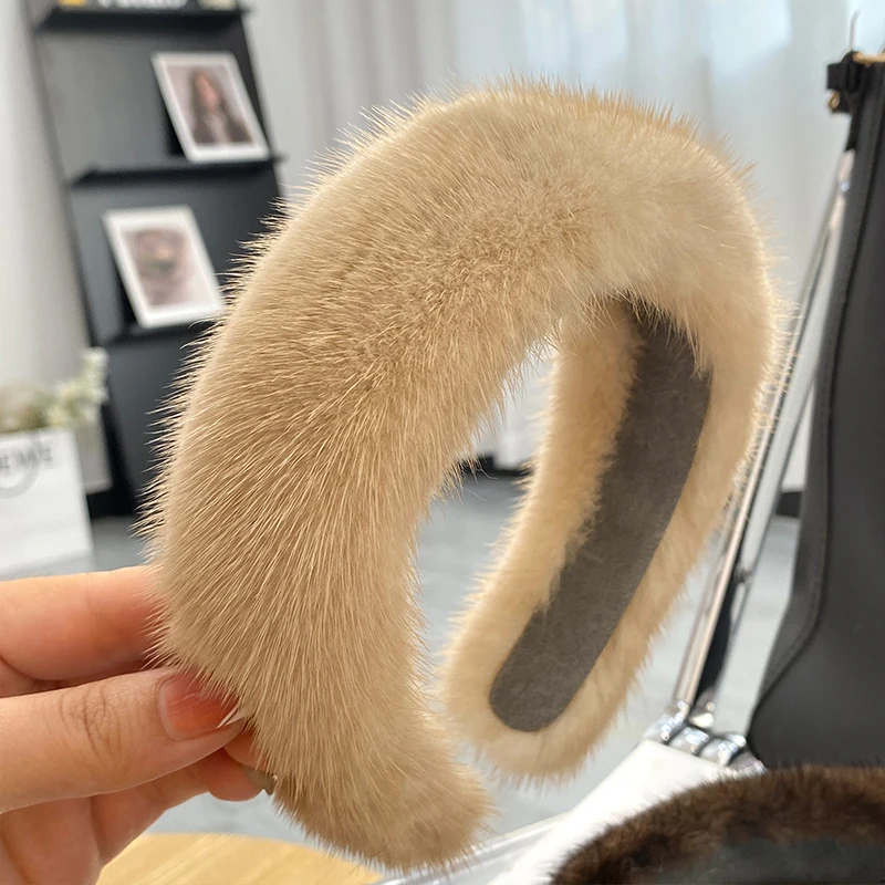 Women Luxury winter 100% Real Mink Fur Headbands 2022 Hot Sale High Quality Real Fur Hair Band Lady Fashion Hair Hoop Furry Gift