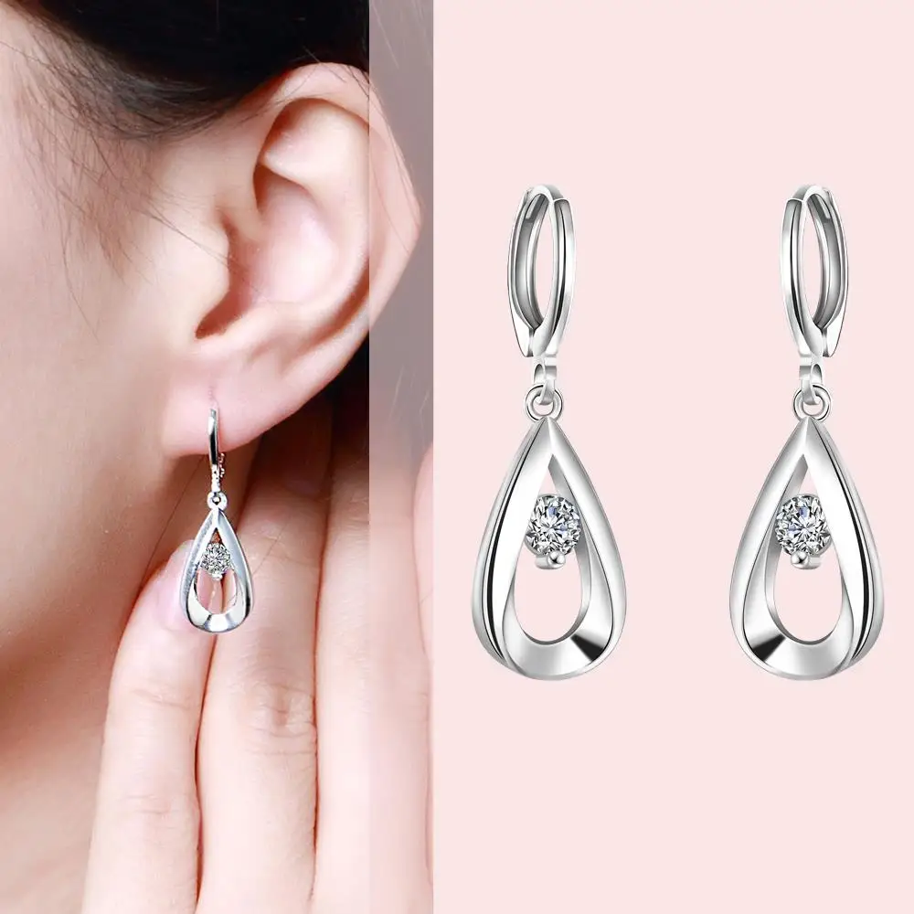 

New 925 Sterling Silver Earrings Elegant Women Jewelry Water Droplets Zircon Christmas Gifts Trendsetter