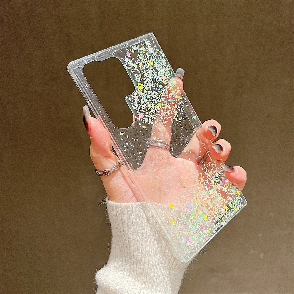 Glitter Colorful Star Case for Samsung Galaxy S24 Ultra S23 S22 Plus S21 S20 FE A34 A54 A14 A52 A73 A53 A33 Transparent Cover