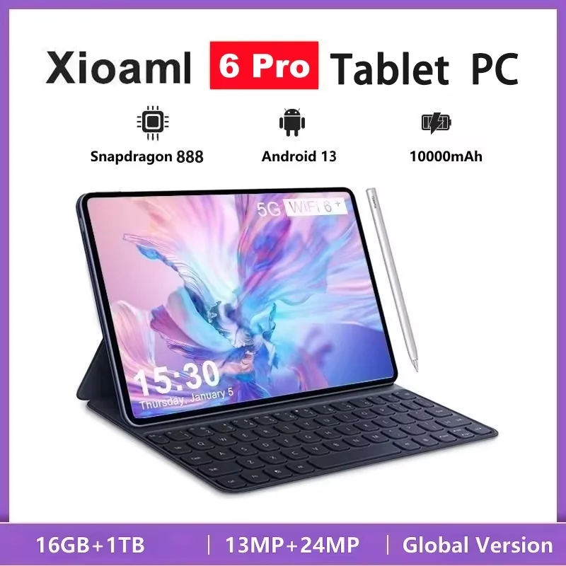 

2024 NEW Pad 6 Pro Android Tablet PC 10.1Inch 16GB 1TB 5G Dual SIM Phone Call GPS Bluetooth WiFi Google Tablette PC Mi Tab