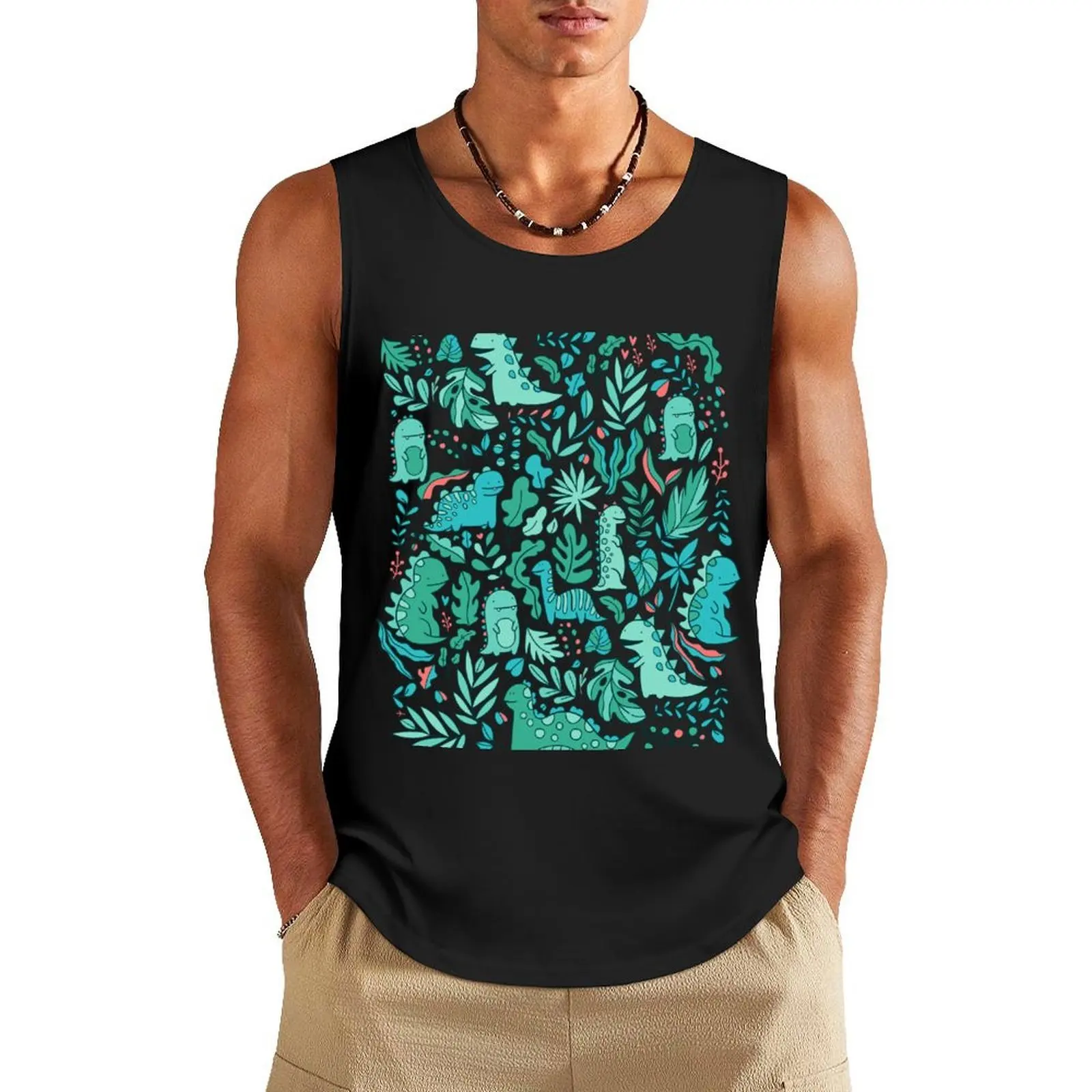 

Cute dinosaurs and tropical leaves Tank Top Top quick-drying t-shirt tops