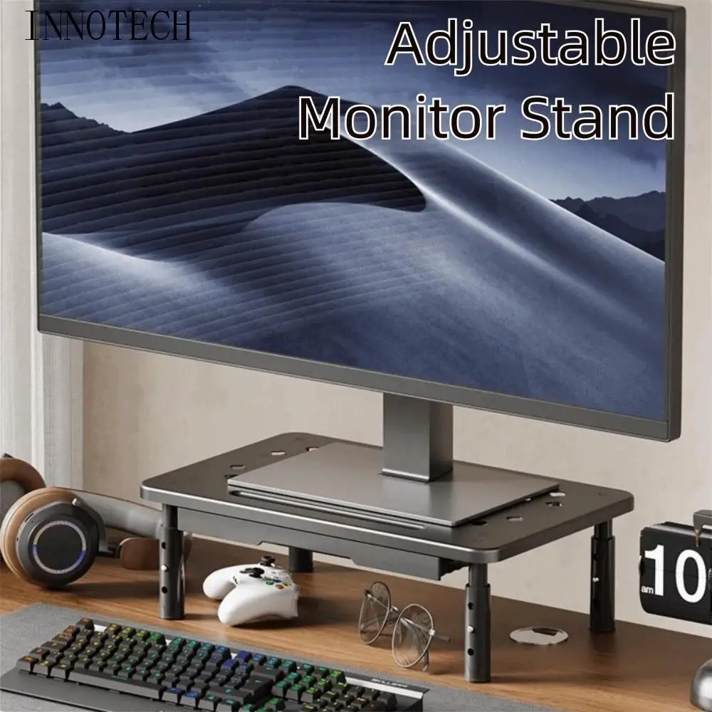 

3-регулируемая по высоте подставка для компьютерного монитора, стальная конструкция, вентиляционные отверстия для воздушного потока, регулируемая подставка для ноутбука с выдвижным ящиком