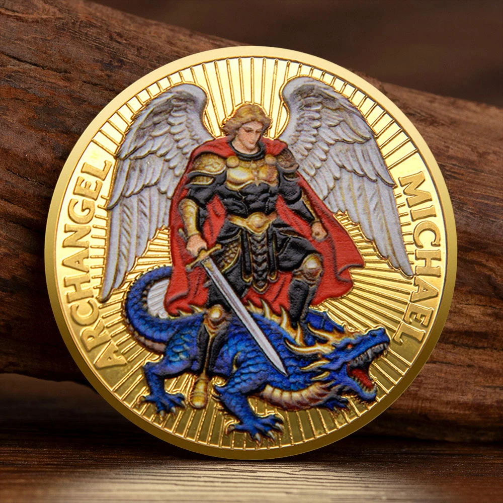 Law Enforcement Guardian Spirit Commemorative Coin - Archangel's Sword Michael Medal - Gold Plated Souvenir Coin