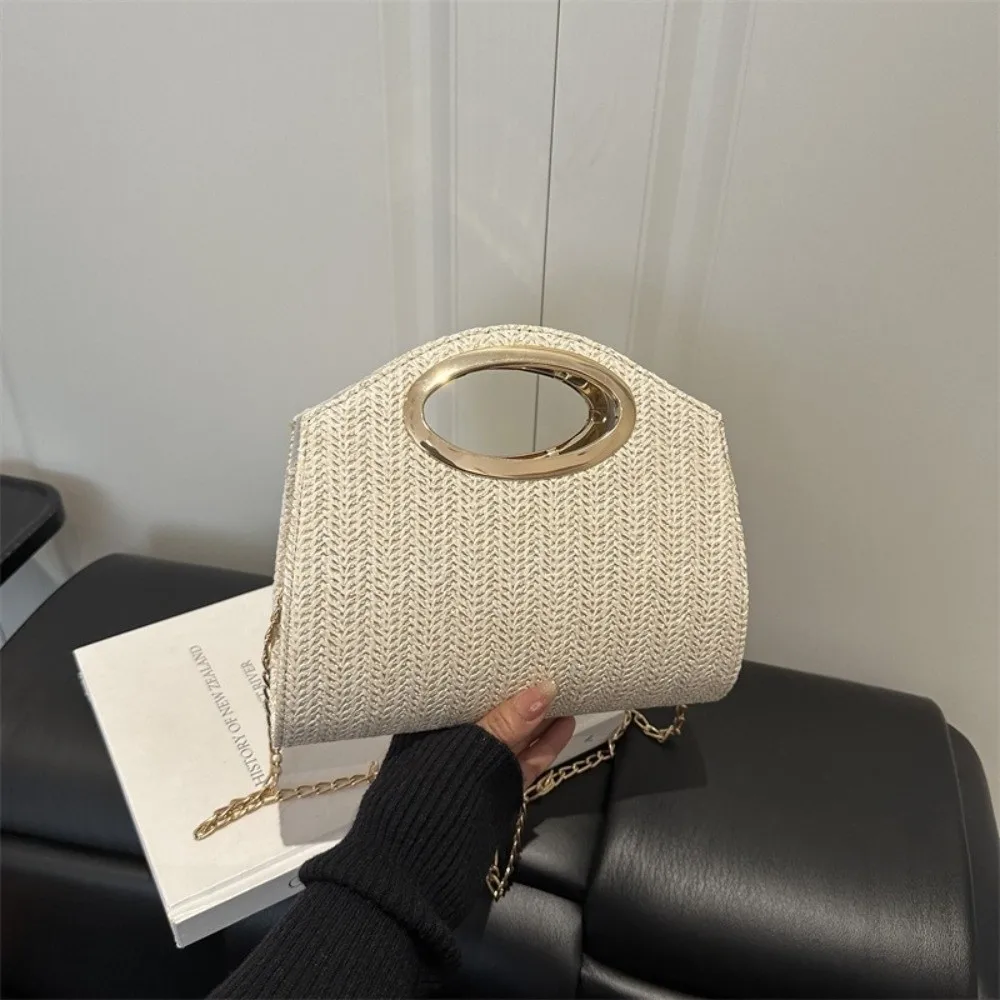 Casual Large Capacity Straw Bag Grass Hollow Chain Crossbody Bag Weave Shell Woven Handbag Women