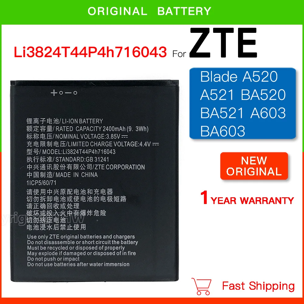 Original Replacement Li3824T44P4h716043 2400mAh for ZTE Blade A520 A521 BA520 A520C A603 BA603 BA521 BA520C Telstra 4GX Battery