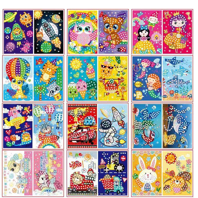 Cartoon Animal Mosaic Stickers Art Sticky DIY Handmade Kit for Kids Geometric Love Star Dot Matching Sticker Early Education Toy