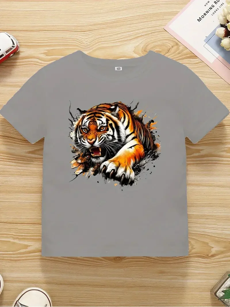 Camiseta de manga curta com impressão 3d gato para as crianças, roupas de verão, moda