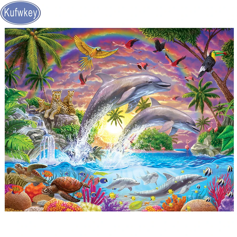 Kufwkey diamond Mosaic pattern 5D diy diamond painting puzzle Dolphin undersea world full drill diamond Embroidery home decor