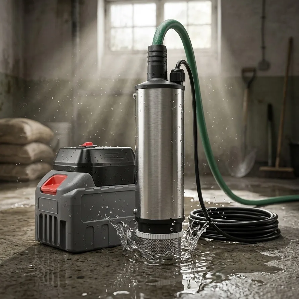 DC Submersible Pump for Lithium For Battery Operation 30L/min Flow Rate 80W 18-21V for Power Cord Stainless Steel Housing