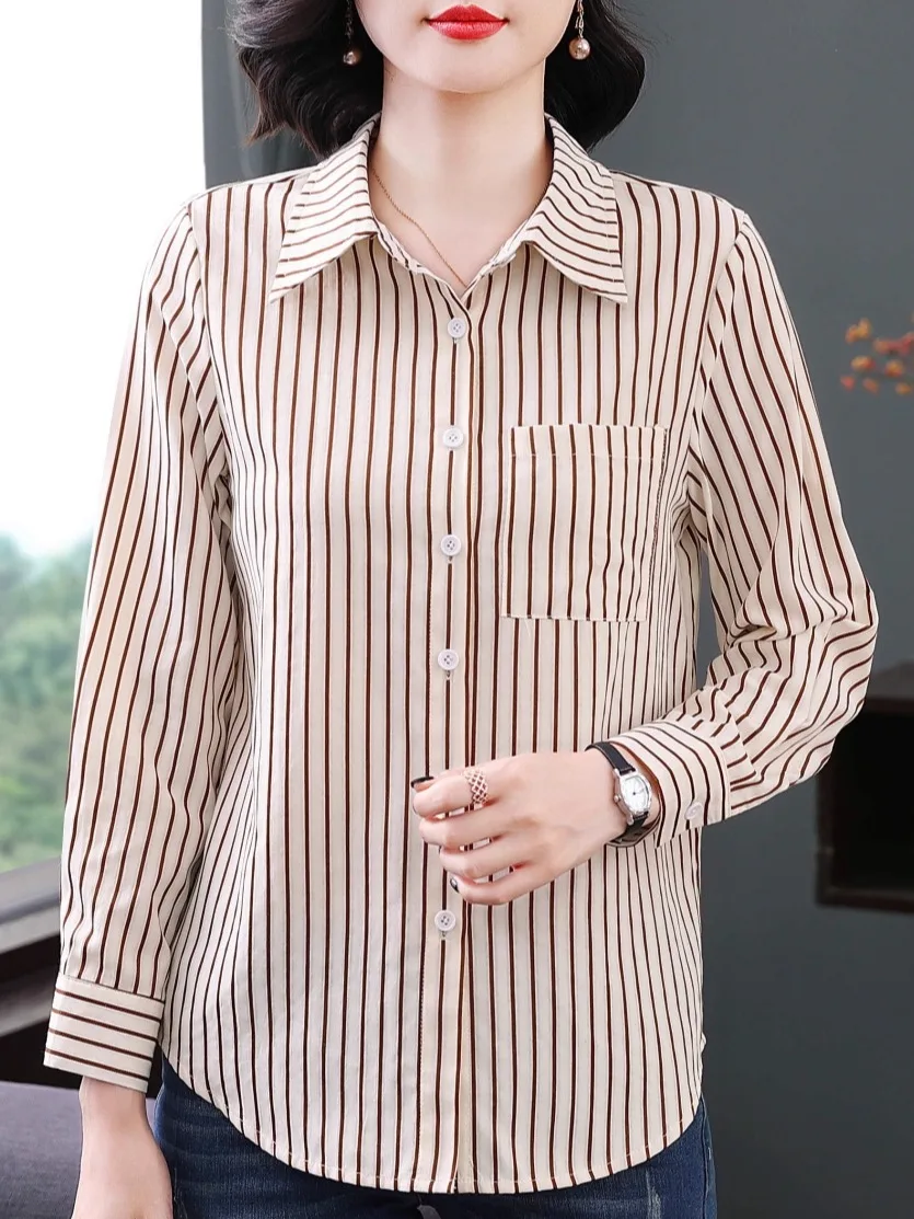 여성용 스트라이프 롱 스웨터 2025 신상 슬리 오픈 가디건 가을 아우터 중년 엄마 봄 가을 상의 베이스 스웨터