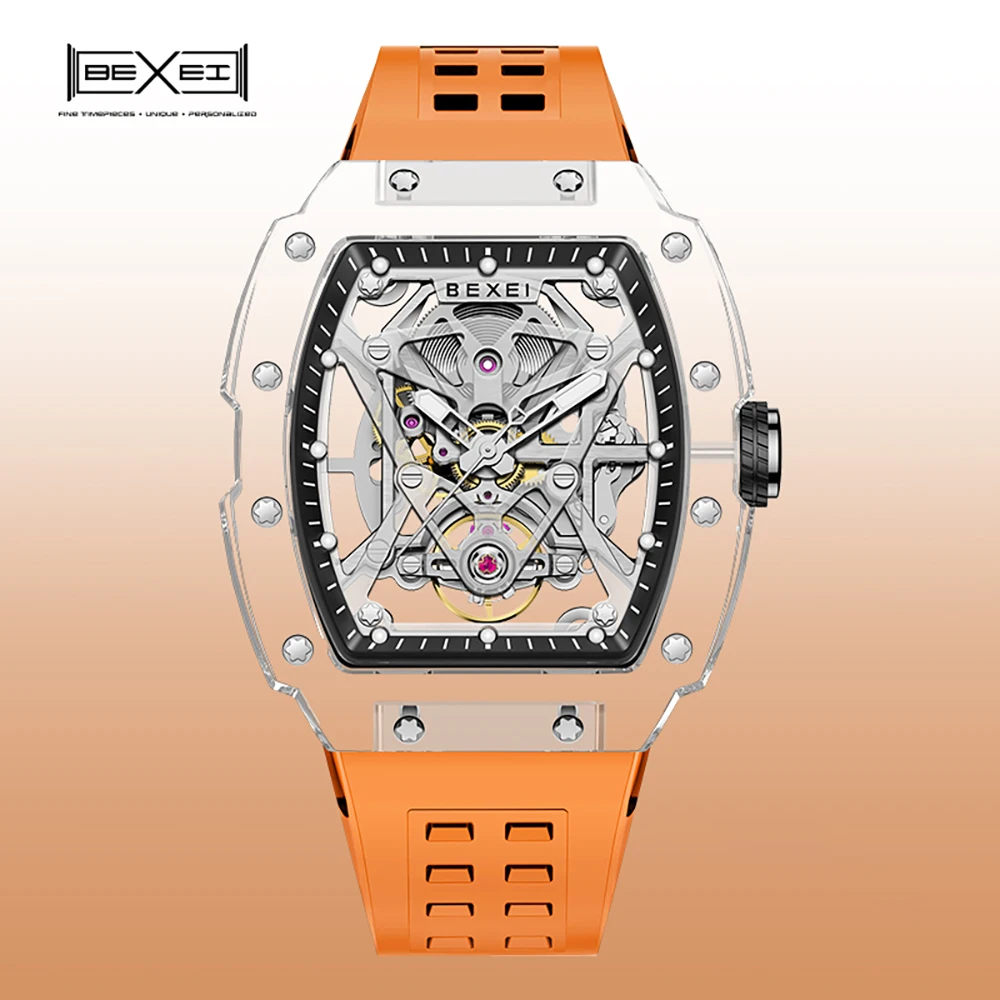 

BEXEI 9130 Skeleton Watches TR90 material Transparent Watch for Men Automatic Mechanical Wristwatch Luminous waterproof 2023news