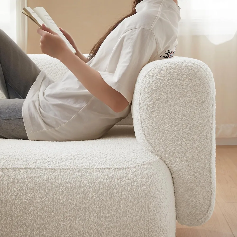 كرسي صالة Boucle Chaise الحديث، أثاث غرفة المعيشة الداخلية، تصميم منحني، أبيض كريمي #4