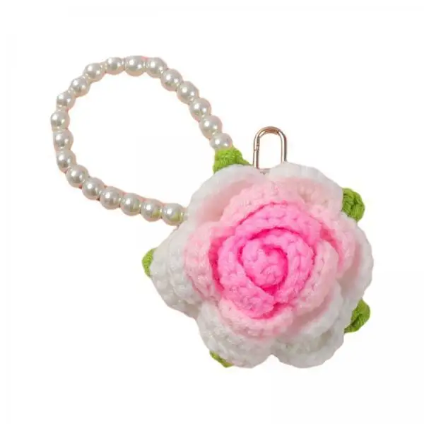5xRose Key Chain Gift Key Holder Decor for Anniversary Handbag Valentine's Day Gradient Pink