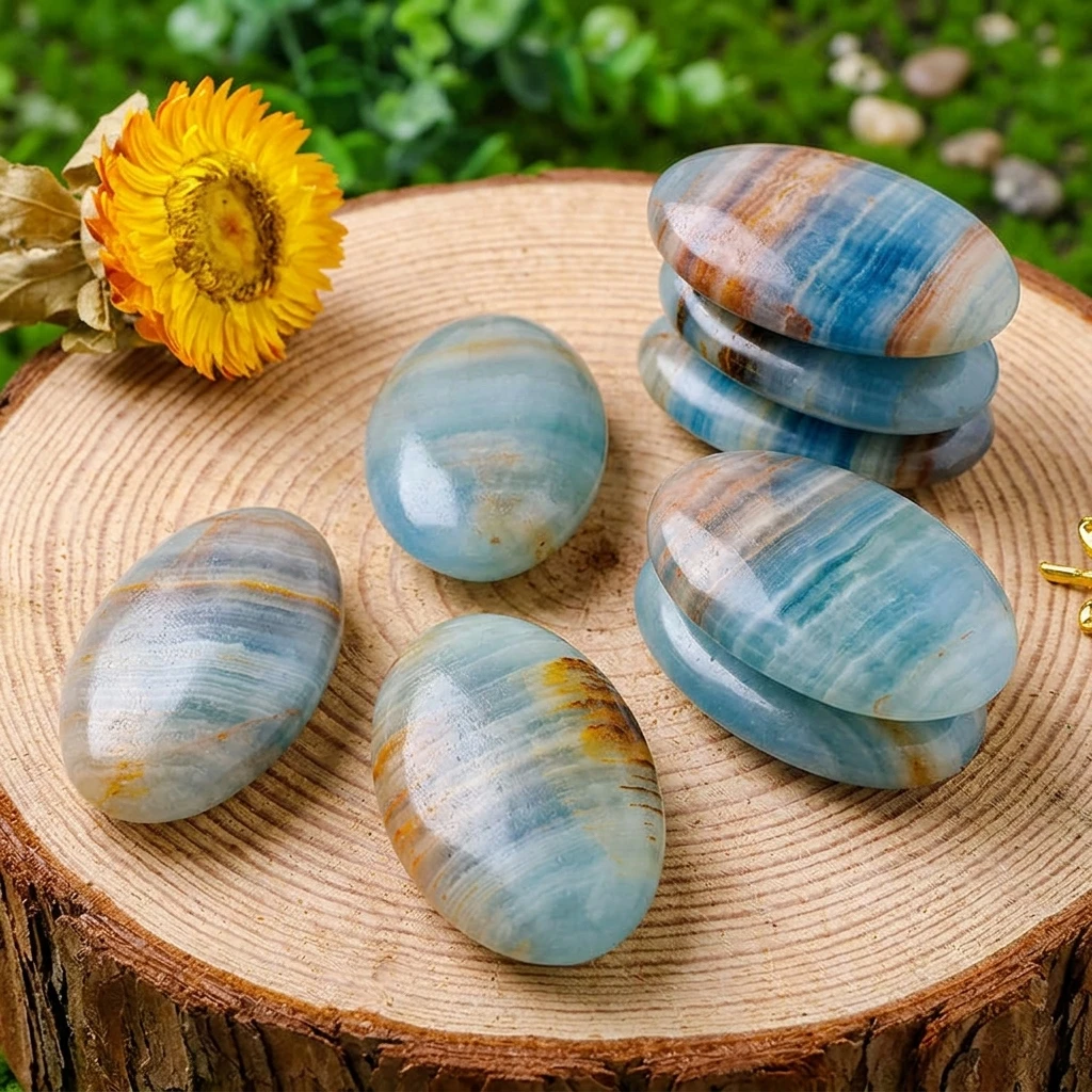 Pierre de palmier en onyx bleu, cristal de guérison naturel, pierre de palmier polie pour la méditation, saison de la remise des diplômes, cadeau pour la fête des pères, 1 pièce