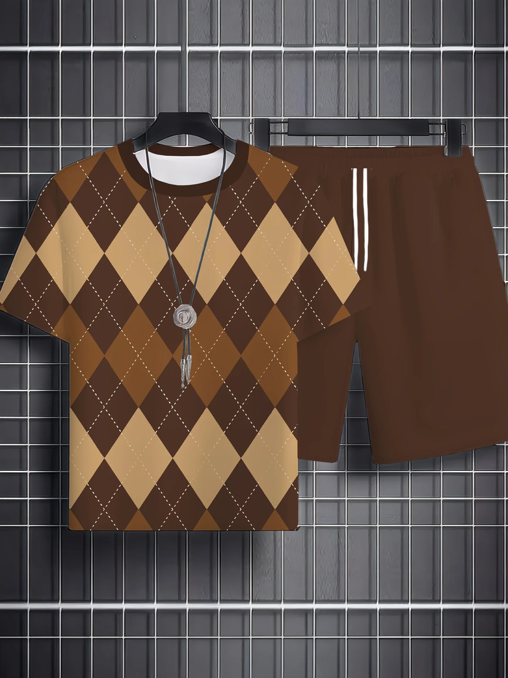 

Summer Hot Selling Men's 3D Printed Polyester Short Sleeved Shorts Set, Fashionable Casual Breathable Set, Daily Wear