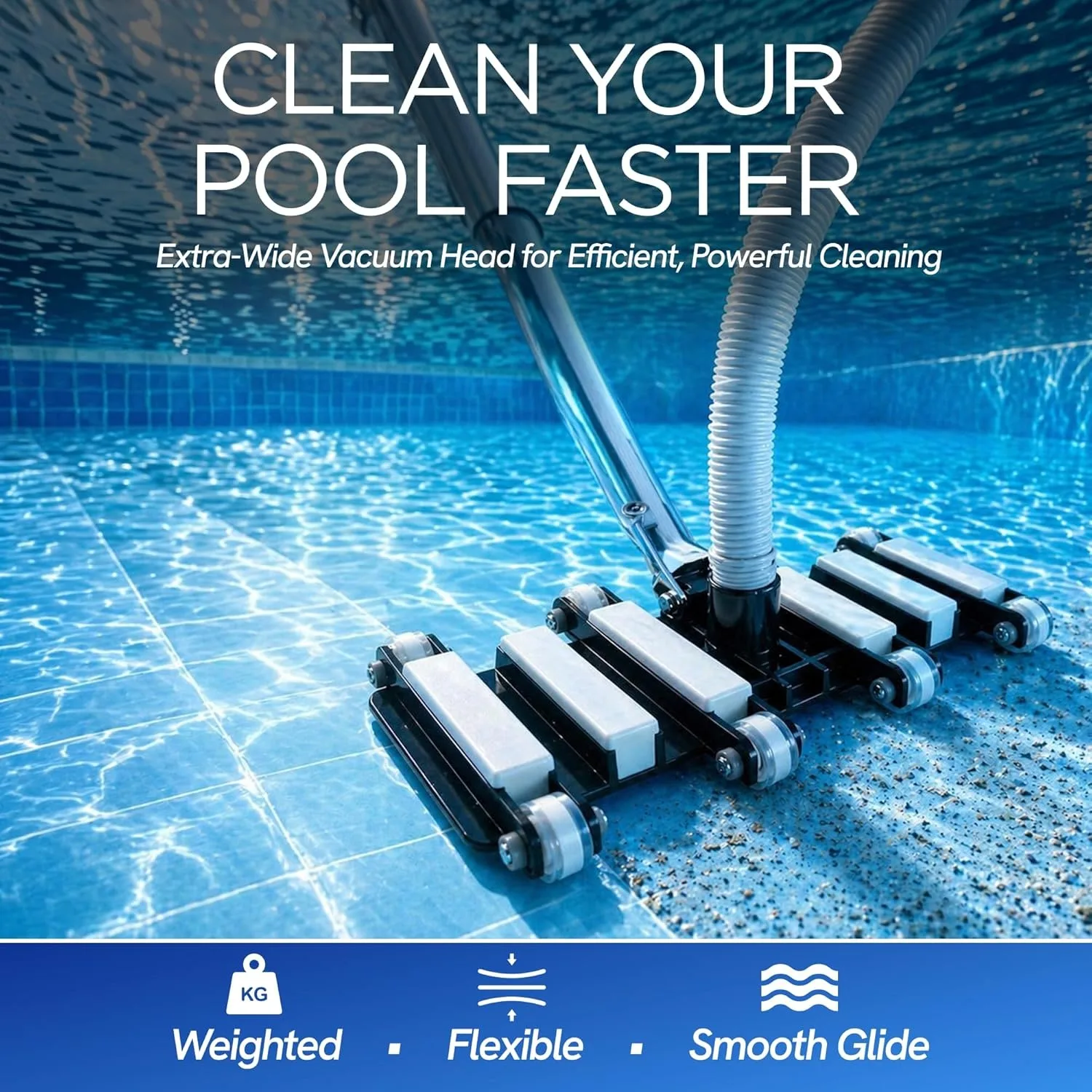 

14.4in New Swimming Pool Vacuum Head Heavy Duty Flexible Vacuum Head Underwater Cleaning Tool With Bearing Wheels Excluding Hose