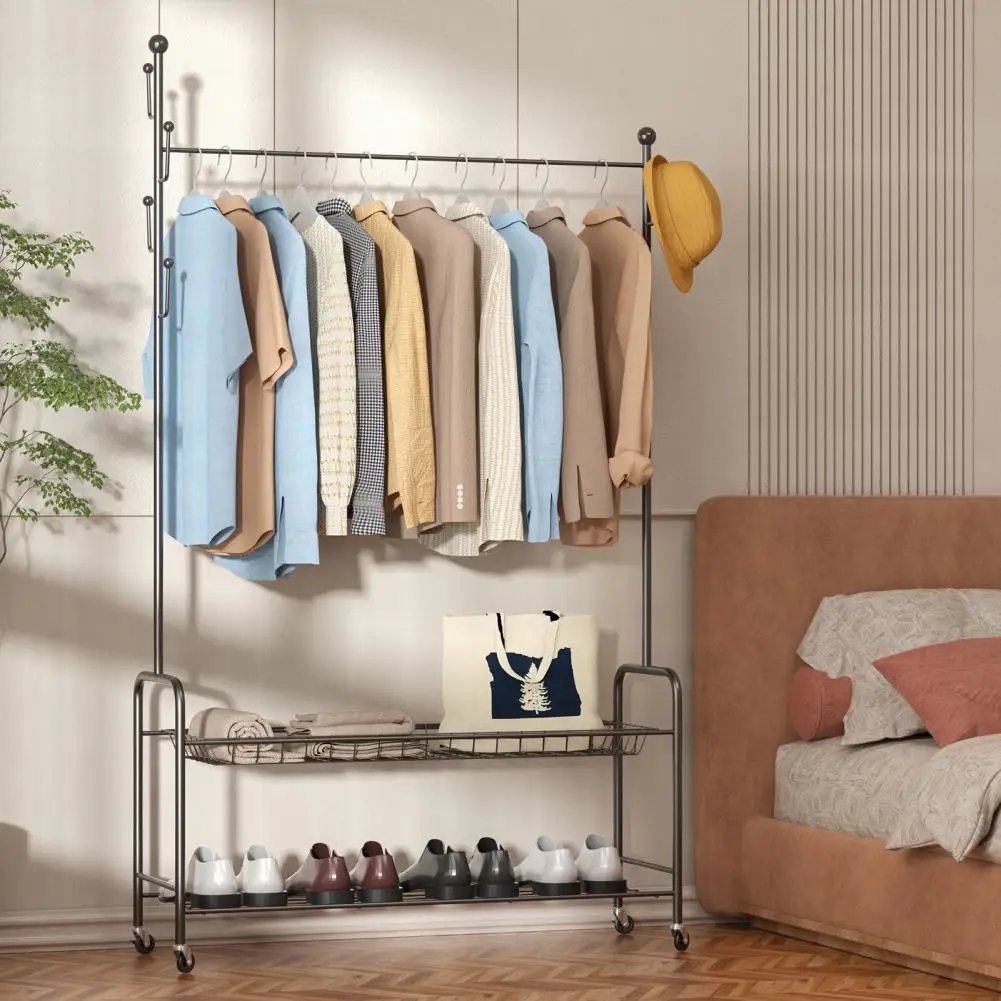 Freestanding Wardrobe Closet Clothing Rack Floor-Standing Bedroom With 2 Tier Shoes Storage Shelves Simple Clothes Hanger Rack