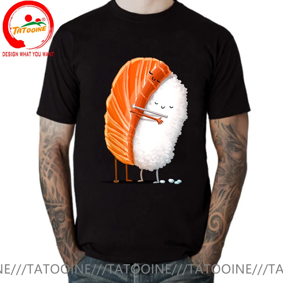 Cartoon Of Dumbbells Being Lifted Print Man Women T Shirts Sushi Hug T-shirt Cool Sushi Lifting Clothing Fashion Cute T-Shirts