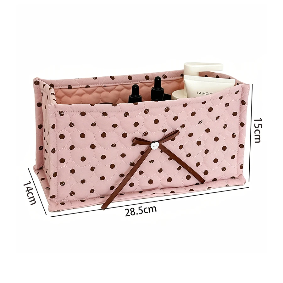 Aufbewahrungskorb mit Polka-Dots-Muster, gesteppte rechteckige Aufbewahrungsbox mit herzförmigen Polka-Dots, gesteppter Stil für den Schreibtisch – Detail 5