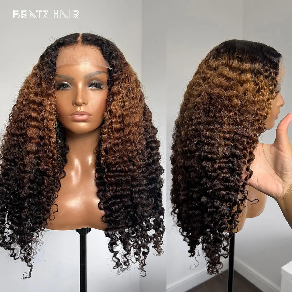 Glueless Natural Color with Highlights Brown Human Hair Wig Kinky Curly 13x6 13x4 Lace Frontal Wigs Preplucked 4x4 5x5 Lace Wigs