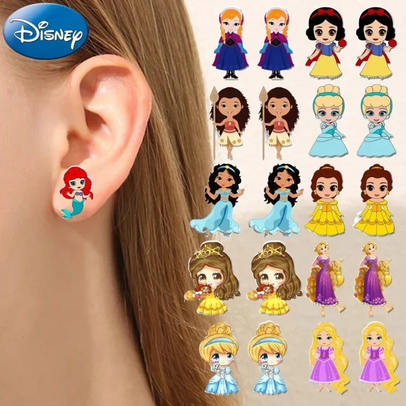 Disney Princess Theme Stud Earrings for Women Cartoon Figure Elsa Snow White Cinderella Belle Ariel Earrings Jewelry Accessorie