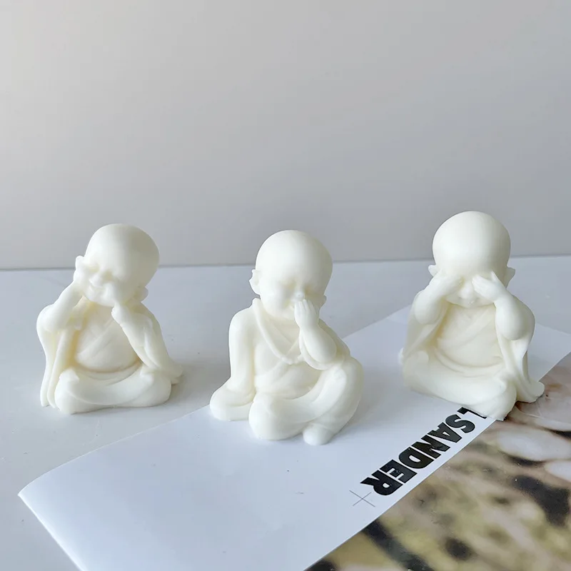 Cute Little Monk Candle Silicone Mold DIY Aromatherapy Smiling Monk Buddha Candle Car Home Ornament Plaster Mold Cake Decor