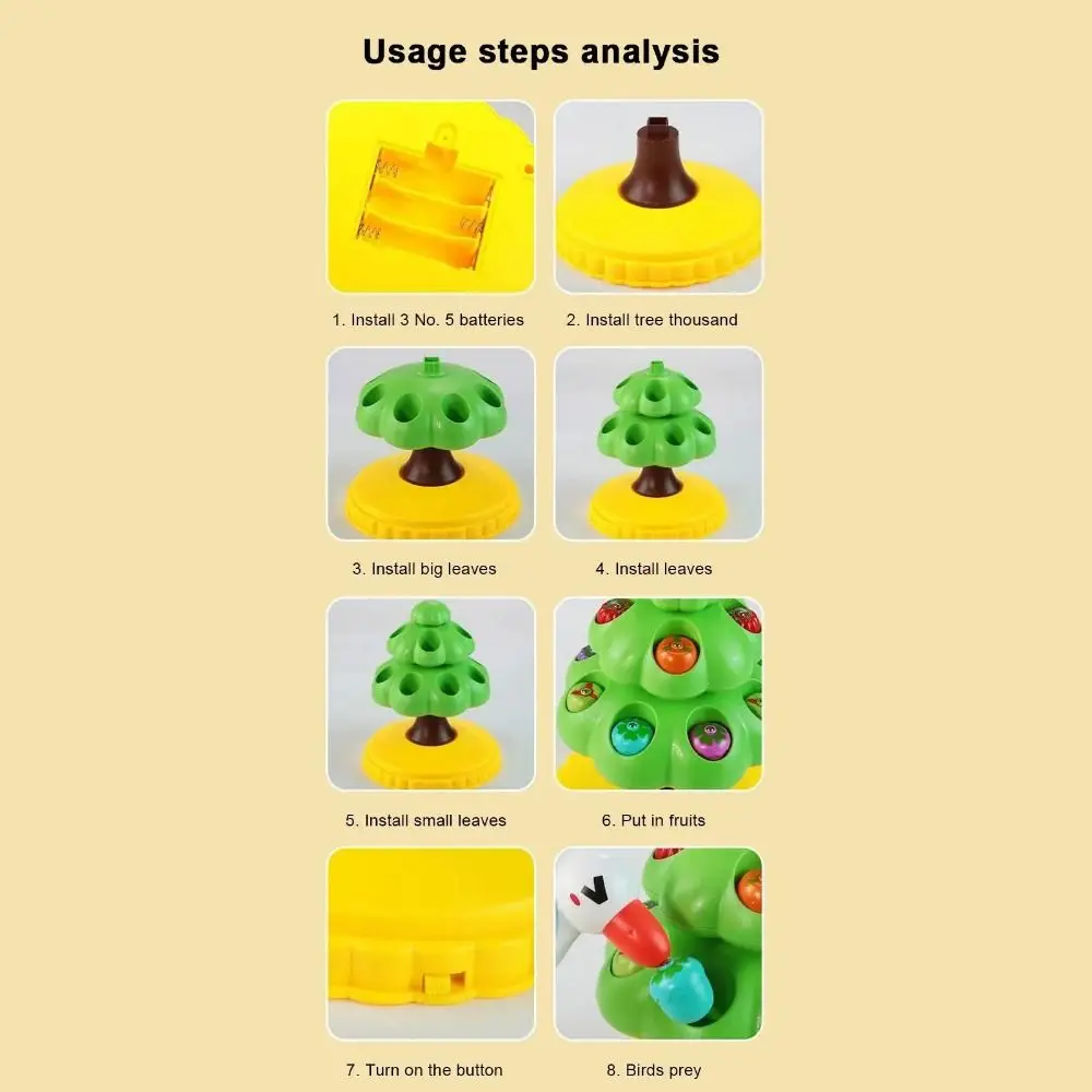 Magnetyczne Dzięcioły Pobierają Owoce z Drzew Wczesna Edukacja Łatwe Obrotowe Dzięcioły Pobierają Owoce z Drzew Kolorowy Kreskówka